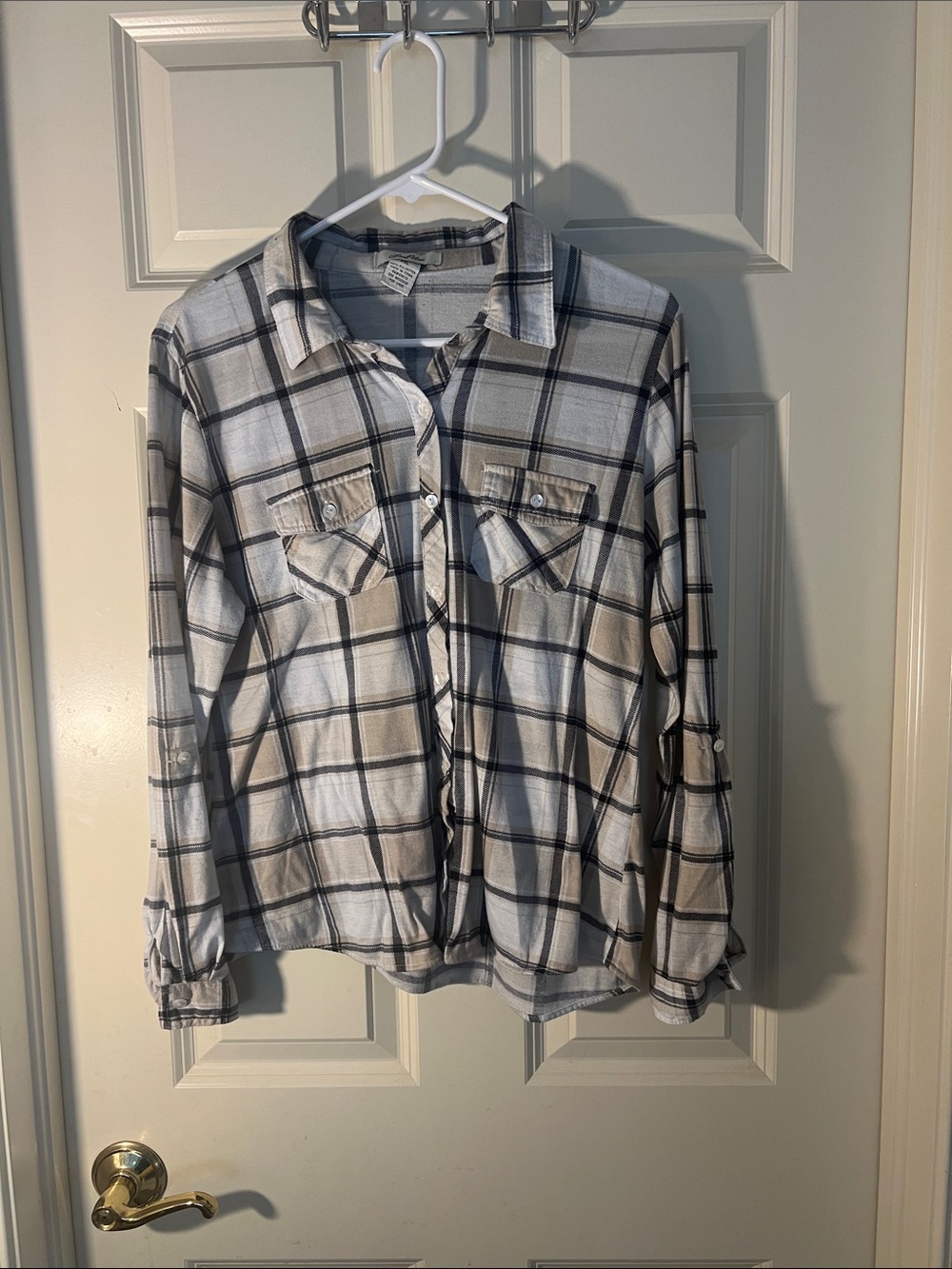 Women’s Plaid Button-Down Shirt - White and Black